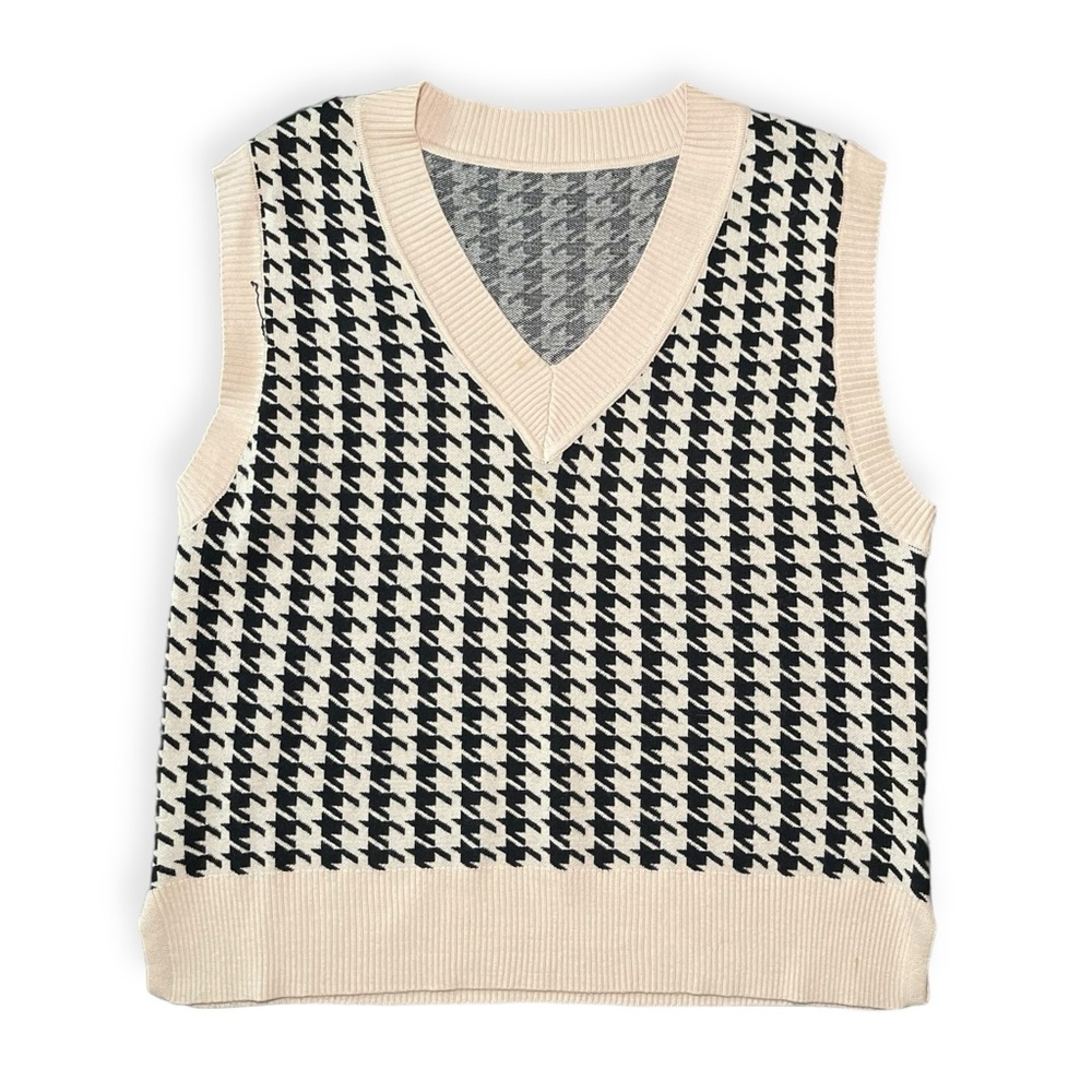 Vintage Houndstooth black and tan sweater vest S-M